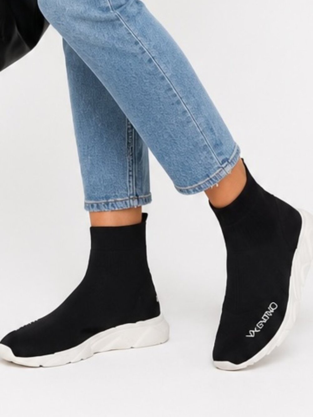 VLTN Valentino Garavani  Knit Sock Sneakers Black White Women's Size 9.5